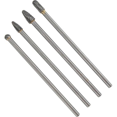 Ensemble de 4 limes rotatives à tige longue avec forets à double tranchant en carbure de tungstène, diamètre de tige 6,35 mm (1/4 pouce), ensemble de 152 mm (6 pouces). (1/5)
