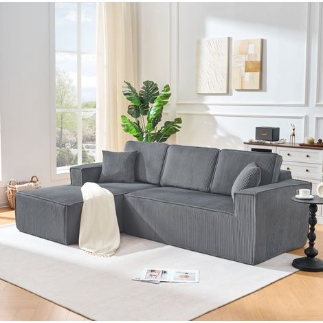 Sofá esquinero 235x128x60 cm de tela gris con chaise longue para espacios pequeños - MEUBLIV (1/5)
