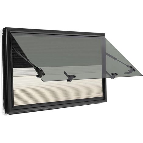 Ventana basculante para autocaravana, 800 x 500 mm, apertura abatible de hasta 85°, negra. Ventana para caravana con persiana integrada y mosquitera, para furgonetas y autocaravanas (1/5)