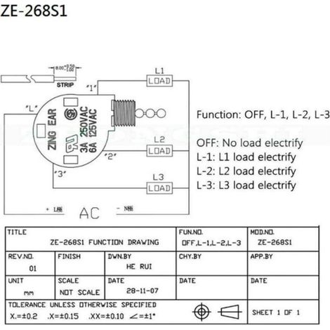 Interrupteur Ventilateur Plafond - 3 Vitesses - Mécanisme À Traction - 4 Fils - 3 A 250 V AC (1/5)