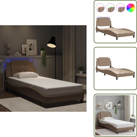 The Living Store Cadre de lit avec LED sans matelas cappuccino 90x200 cm - Cadre De Lit - Lit Design - Lit Capitonné - Lit Avec Éclairage Led - Luminaire Pour Chambre