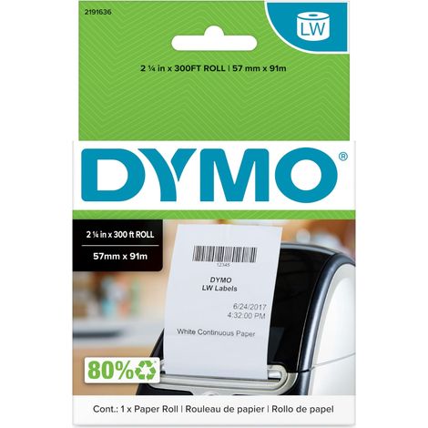 DYMO Etichette continue originali LabelWriter  57 mm x 91 metri (2 1/4 in x 300 ft)  Etichette stampanti di etichette LabelWriter  1 rotolo (1/5)