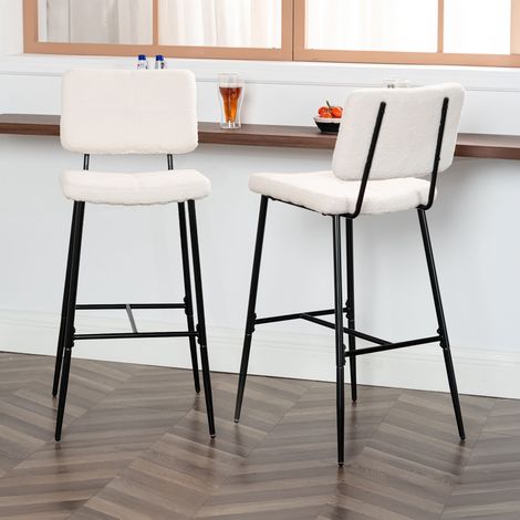 Lot de 2 tabourets de bar 75 cm en tissu bouclette beige - POMINA (1/5)
