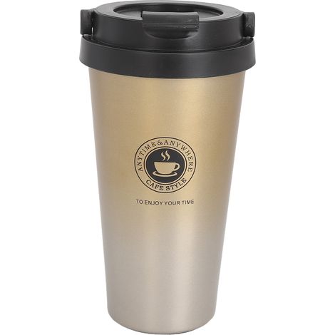 Isolierter Edelstahl-Reisebecher mit Deckel, gelb-verlaufend, 500 ml, tragbarer Isolierbecher fürs Auto (1/5)