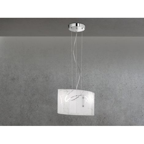 LED Pendelleuchte mit satiniertem Glas Lampenschirm mit Dekor, Breite 40cm (1/5)