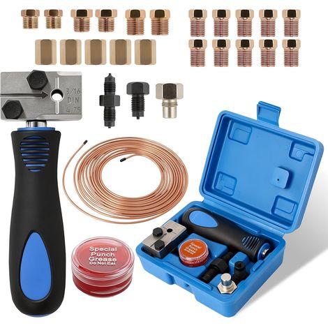 Outils D'évasement de Tuyaux de Frein 4,75mm 3/16", Outil DIN avec Raccords Kit Complet avec 7,62 m de Conduite de Frein, 16 Raccords et 5 Connecteurs pour Réparation Automobile et Évasement Précis (1/5)