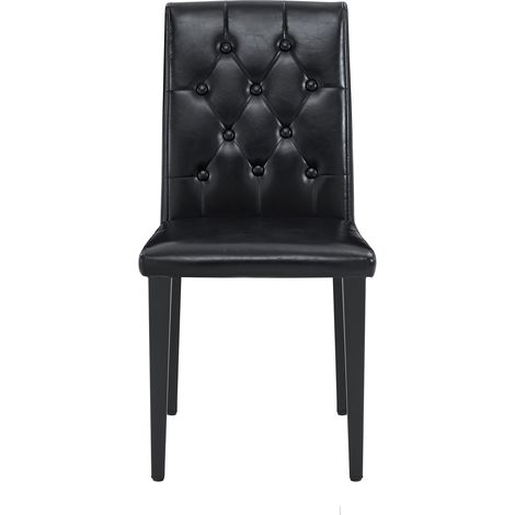 Conjunto de comedor con mesa redonda de cristal templado de 85 cm y 4 sillas de PU negro HOMVRA (1/5)