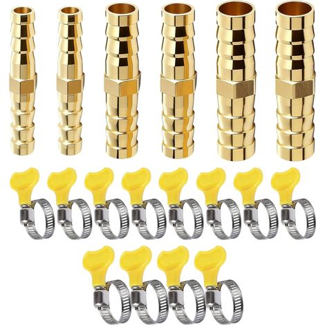 18 Pièces 6 Raccords Tuyau Laiton Barbelés Droits 6 8 10 mm 12 Colliers (1/5)