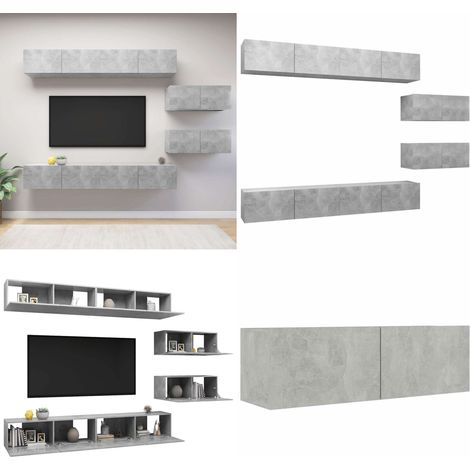Ensemble de meubles TV 6 pcs Gris béton Bois d'ingénierie - Meuble Tv Gris - Meuble Tv Suspendu - Ensemble Meuble Tv - Meuble Hifi - Rangement Salon - Home & Living (1/5)