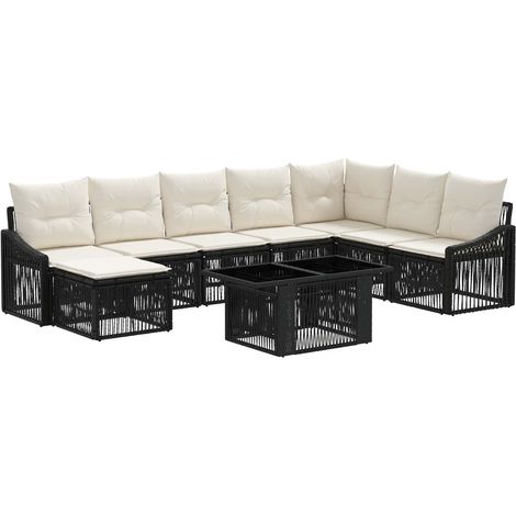 Set Divano da Giardino 9 pz Nero e Bianco Crema polyrattan vidaXL (1/5)