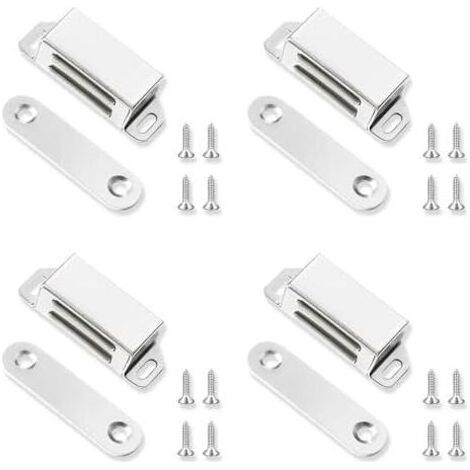 Aimant Porte Placard,Aimants d'Armoire,Fermeture Magnétique,Avec Magnétique Puissant,Pour Volets, Tiroir, Armoire, Coulissant,Loquet De Tiroir d'Armoire(Argent 4 Pack) - (1/5)