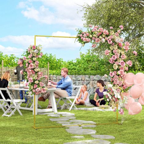 Arco de metal dorado para bodas, 2 m, arco de jardín, boda, arco de globos florales (1/5)