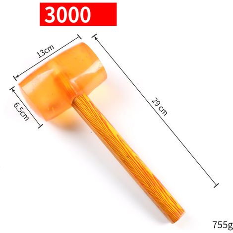 Marteau en caoutchouc transparent, manche en bois monté, pour installation de carrelage, meubles et sols, type 3000, 7 cm.