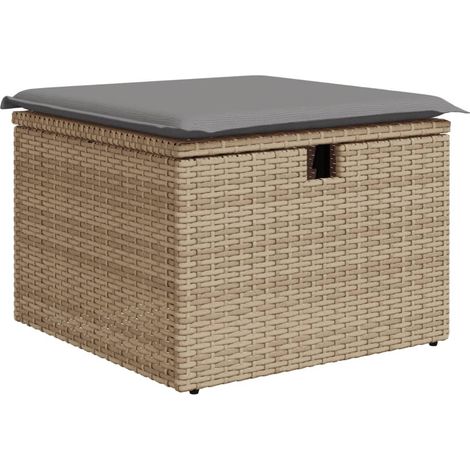 Taburete de jardín con cojín ratán sintético beige 55x55x37cm vidaXL