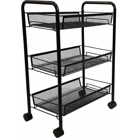 Chariot utilitaire à 3 niveaux sur roulettes, noir, étagère de rangement en métal pour salle de bain et cuisine (1/5)
