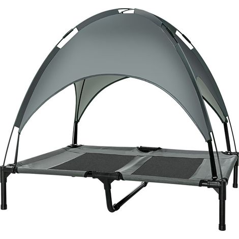 Lit pour chien chat sur pieds grand confort velum anti-UV tissu oxford micro-perforé + parasol + sac de transport inclus dim. 92L x 76l x 90H cm gris noir (1/5)