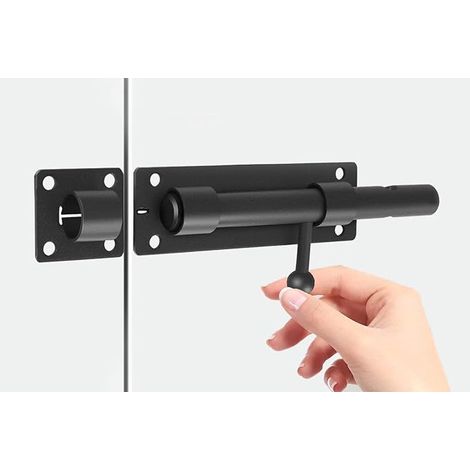 Verrou loquet porte coulissant acier inoxydable de avec trou de cadenas, Serrure de Porte de sécurité à Barillet Verrou portail à Boulon fermeture porte 14mm de diamètre 8 inch noir (1/4)