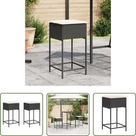 Gartenmöbel - Garten-Barhocker mit Kissen 2 Stk. Schwarz Poly Rattan (1/5)