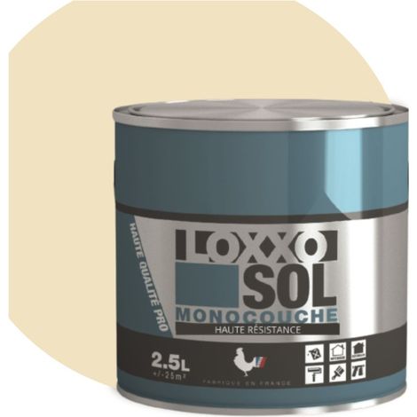 Peinture sol intérieure satinée 2,5L – Haute résistance aux taches et frottements – Pour béton, ciment et bois – Couleur blanc perle – Loxxo