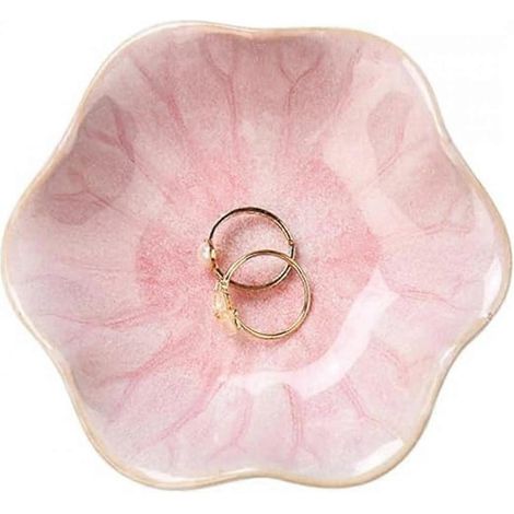 Porte-bagues décoratif en forme de feuille de lotus, petit vide-poches, plateau à bijoux en céramique rose, idéal pour ranger colliers et boucles d'oreilles, 11 x 11 x 3,1 cm (1/5)