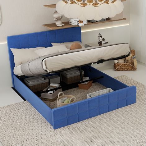 Bett Blau 160x200 cm aus Flanell, gepolstertes Kopfteil, modernes Design (1/5)