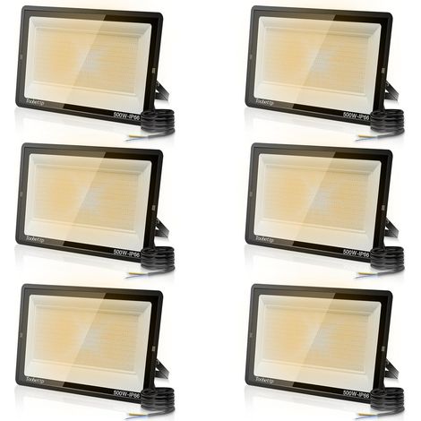 6PCS 500W Projecteur LED Extérieur, Spot LED Exterieur 50000LM Super Lumineux 3500K Blanche Chaude Éclairage de Sécurité Extérieur IP66 Imperméable pour Garage Jardin Terrasse Parking (1/5)
