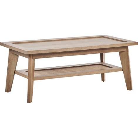 Mesa de centro madera clara 100 x 50 cm ratán estante rústico Simla