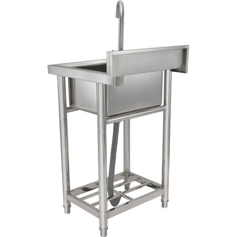 Évier en acier inoxydable, 1 bac autonome avec robinet et pieds, 40,6 x 33 x 22,1 cm, certifié NSF, idéal garage, restaurant, cuisine, buanderie. (1/5)