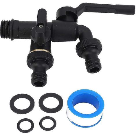 Kit de robinetterie double extérieure, entrée 3/4", 2 sorties 25 mm, montage mural, laiton résistant au gel, noir, qualité supérieure WHBYV (1/4)