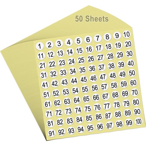 Numéros Autocollants,50 Feuilles 1-100 Numérotées étiquettes Autocollantes Gommettes Rondes Adhesive Nombres à Petits Chiffres,Diamètre 1 cm (1/5)
