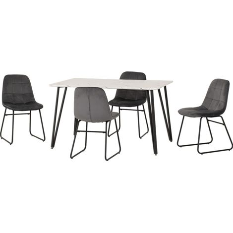 Marlow & Lukas Indoor Dining Set with 4 Chairs - White Marble/Grey Velvet