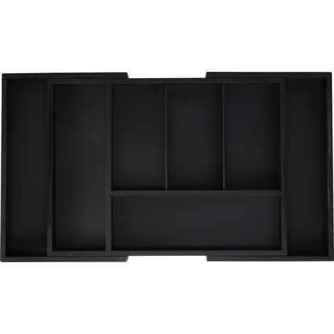 Relaxdays Cutlery Tray, Extendable Insert, 5 to 7 Compartments, Drawer Organiser, Bamboo & MDF, Utensils Storage, Black