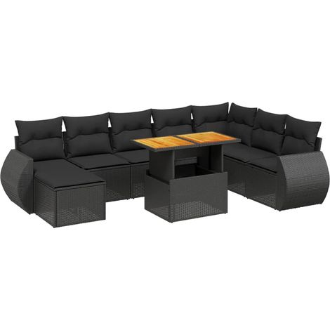 Set Divani da Giardino 9 pz con Cuscini Nero in Polyrattan vidaXL (1/4)
