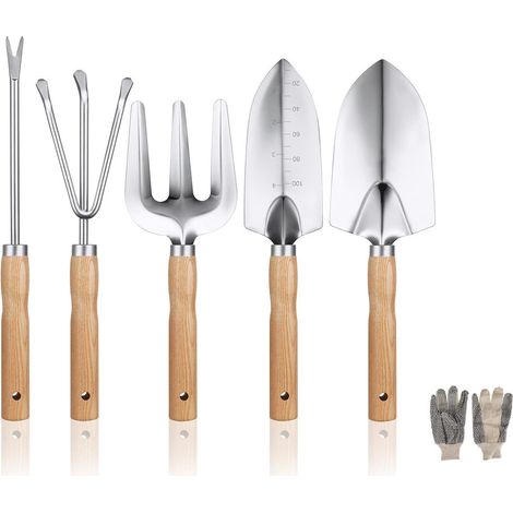 Kit de jardinage 6 outils avec pelle, fourche et paire de gants, lot complet pour travaux extérieurs (1/5)