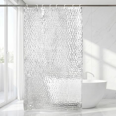 Rideau de Douche EVA Transparent 120x180cm Rideau Douche Anti moisissure Motif 3D Cube d'eau Épaisseur Imperméable Rideau de Bain avec 2 Poids en Plomb Décoration Pratique pour Salle de Bain (1/5)