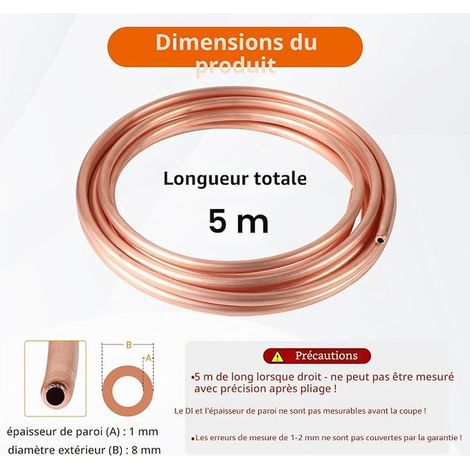 Tube Cuivre Souple OD 8mm, ID 6mm, Épaisseur 1mm (1/3)