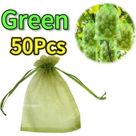(Vert - 50 pièces, 20 x 30 cm) Sacs de protection pour fruits avec cordon de serrage, réutilisables, en filet anti-insectes, pour arbres fruitiers et plantes - Fournitures de jardinage (1/4)