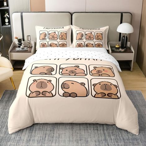 Housse de Couette 200x200 Coton Capybara,Parure de Lit Enfant Animaux Mignons,Sets de Housses de Couettes Amants de Capybara,Couvre Lit Ferme Rustique (1/5)