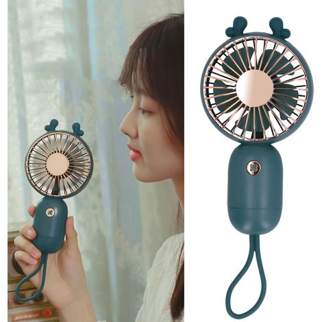Kleiner, tragbarer, verstellbarer und leiser USB-Ventilator, ideal für Schule, Zuhause oder Büro, drinnen und draußen. Schwarz und grün. (1/5)