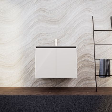 Inda - Mobile bagno L.80 con lavabo opaco / Bianco lucido 2 ante