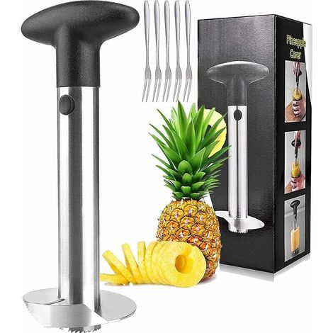 Cortador de piña, [Mejorado, Reforzado] [Hoja más gruesa y afilada] Acero inoxidable, Fácil de limpiar, Mango antideslizante sin BPA, Cortador de fruta para cocina, Anillos de fruta (1/5)