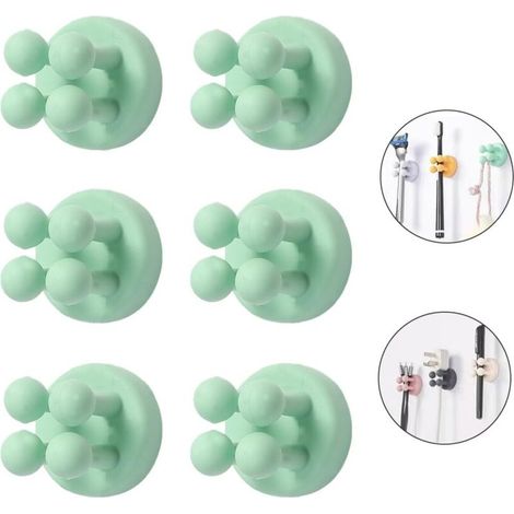 Porte-brosse à dents adhésif en silicone, lot de 6 crochets muraux multifonctionnels et étanches, vert (1/5)