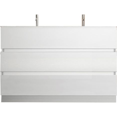 Mueble de baño con dos lavabos y 3 cajones, colección VIENA. Color blanco brillante (1/5)