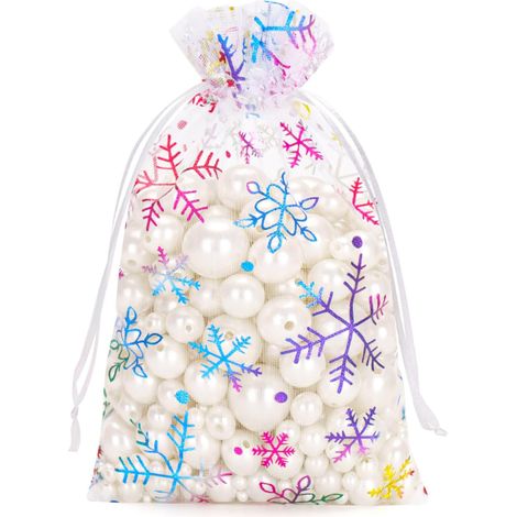 Sacs en Organza Noël: Grands Sachet Cadeaux en Organza avec Flocons de Neige, Sachets Blanc 13x18 cm pour Cadeaux de Noël, Mariage, Anniversaire, Bonbons, Bijoux,50pcs (1/5)