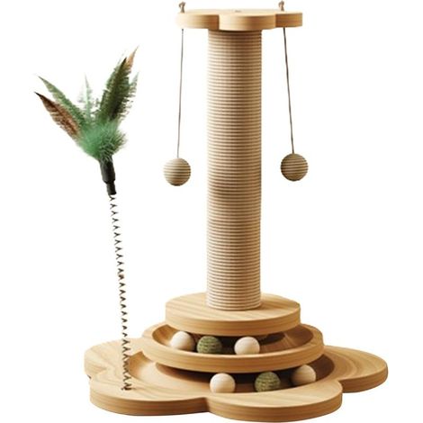 Arbre À Chat en Sisal - Jouet Interactif pour Chat en Bois 4 en 1 - Comprend Jouet pour Chats, Griffoir, Balle en Sisal Et Plateau Tournant,Peut Être Lavé, Convient À Une Utilisation en Intérieur (1/5)