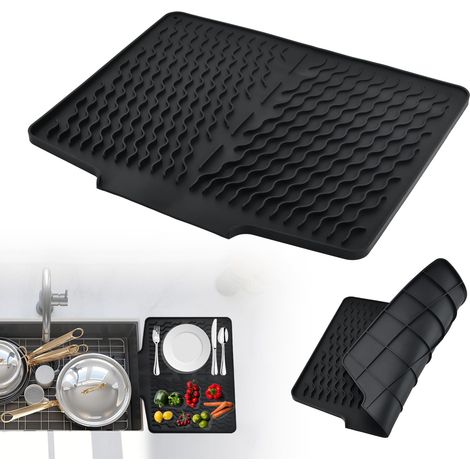 Tapis de Séchage de Cuisine, 40 x 33cm Tapis de Vidange en Silicone, Plateau de Protection Antidérapant, Égouttoir de Rangement pour Comptoir de Cuisine Évier Table et Réfrigérateur (1/5)