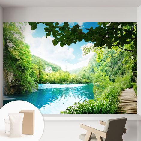 Tapete Vliestapete mit Kleber - abwaschbar - Tapete mit Motiv - trendige Wanddeko - elegant Fototapete Natürliche Oase 152x104 cm (1/5)
