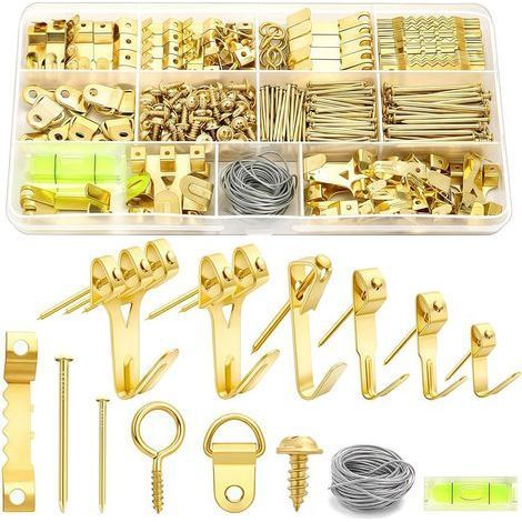 372 Pièces Crochet Tableau Mural Metal, Kit de Fixation Tableau Cintre Photo avec Vis, Accroche pour Cadre, Toile, Photos, Horloge, Miroir (1/4)