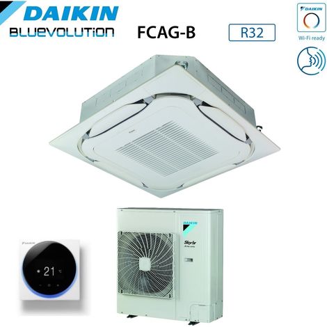 Daikin Bluevolution Kassetten-Klimagerät Round Flow 36000 BTU FCAG100B + AZAS100MV1 R-32 Wi-Fi Optional Mit Standard Grill Inklusive R-32, Kabelgebundene Steuerung Madoka Weiß BRC1H52W