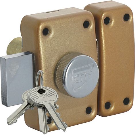 Verrou de sûreté à bouton de sûreté et cylindre 45 mm entrouvant par 2 - Huisserie bois City 25 - ISEO CITY (1/2)